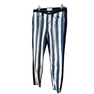 CURRENT/ELLIOTT Railroad Striped Blue Denim Jeans Slim Leg Size-26